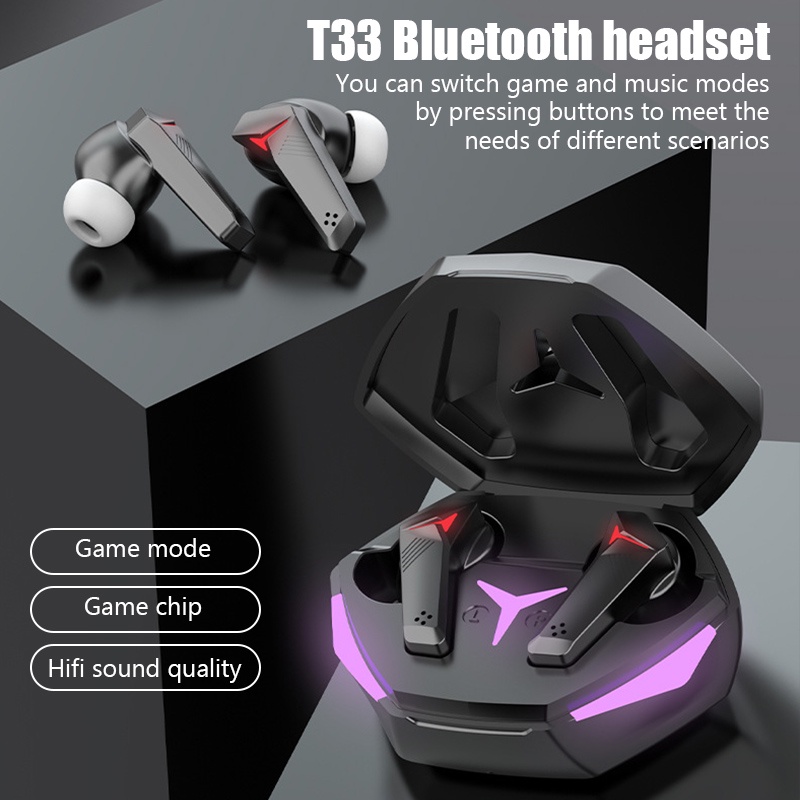 T33 wireless game Bluetooth headset Dual ear digital display wireless video game headset Touch TWS headset Low delay headset