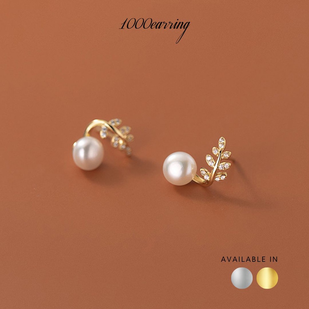 1000earring 925 Sterling Silver Daphne Floral Pearl Stud Earrings - Gold/Silver