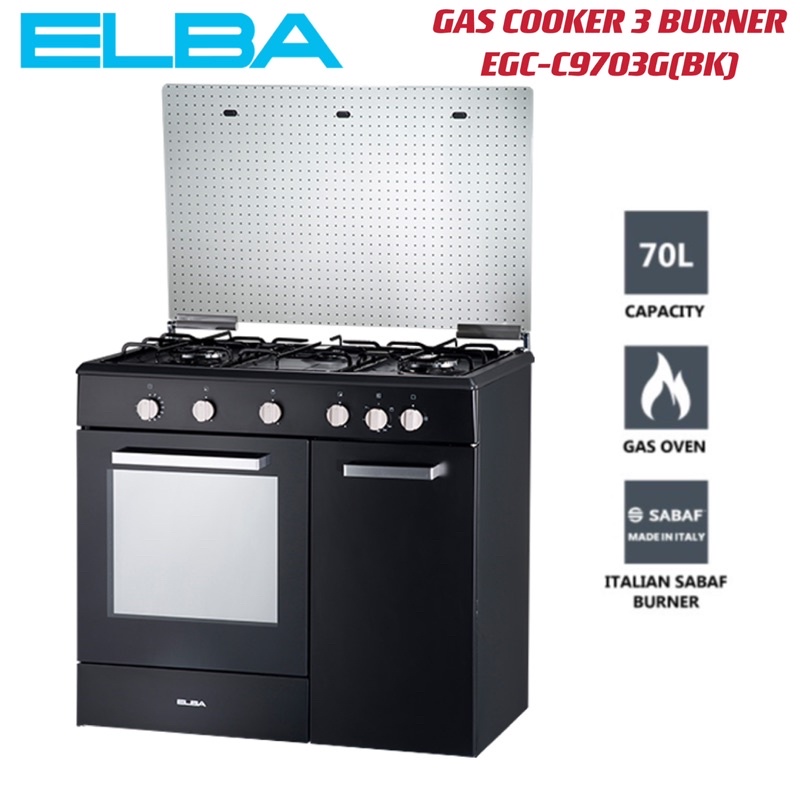 Elba Freestanding Gas Cooker With Gas Oven 70L EGC-C9703G(BK) 3 Burner /EGC-C9704G(BK) 4 Burner