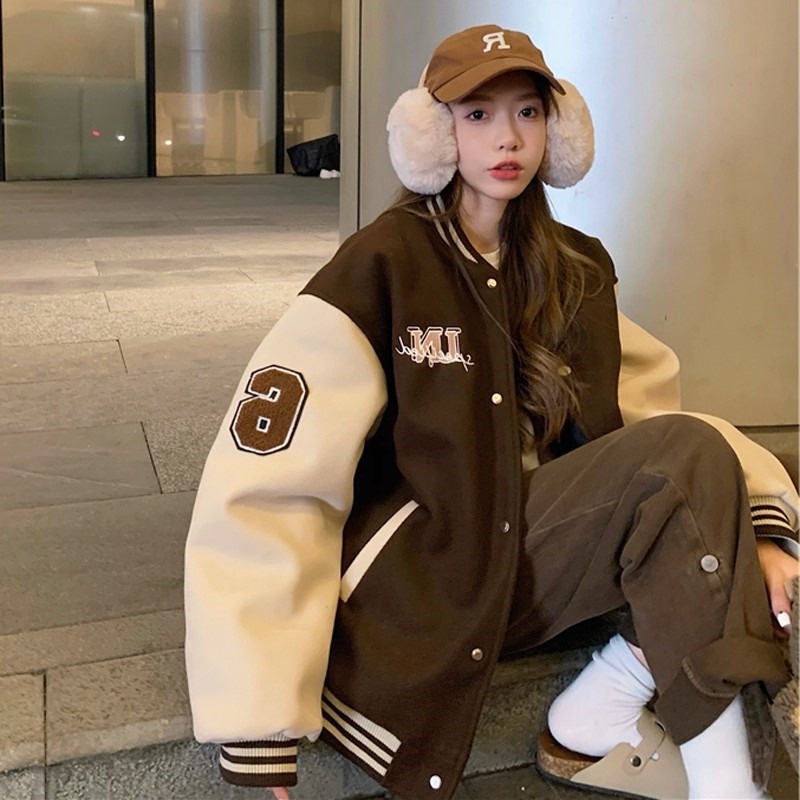 American Retro Oversize Loose Embroidered Baseball Jacket Women's Winter Trend Korean Street Hip-hop Rap Style Couple Overcoat