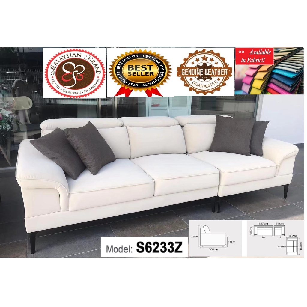 Extra Big Size, Napier S 6233Z, Contemporary Design Sofa SET with the Adjustable Head Rest in FABRIC / Genuine Leather