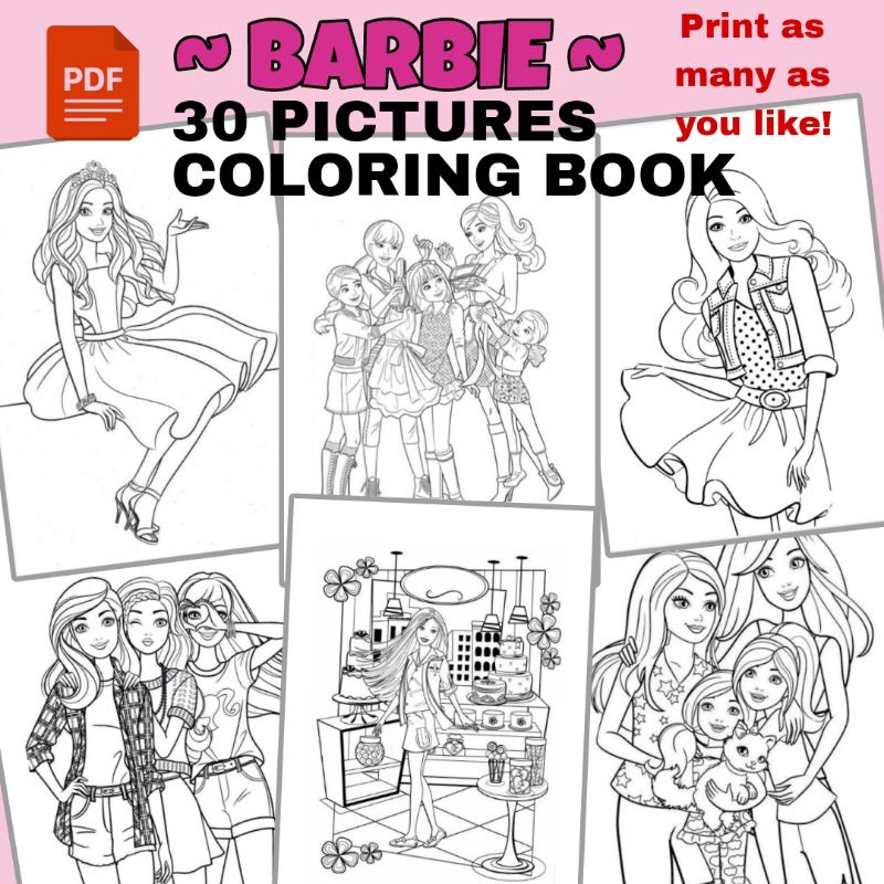 [PDF] 30 Pictures BARBIE - Printable Coloring Book For Kids Adults ...