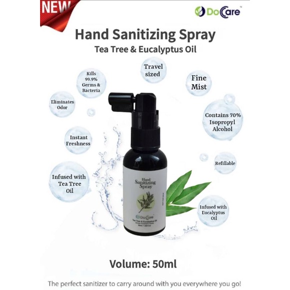 Docare Tea Tree ＆ Eucalyptus Oil Hand Sanitizing Spray 50ml Shopee
