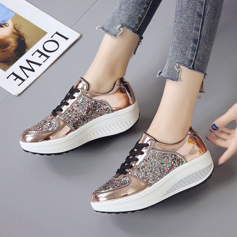 WOMEN GLITTER COMFORTABLE SPORT SHOES SNEAKERS