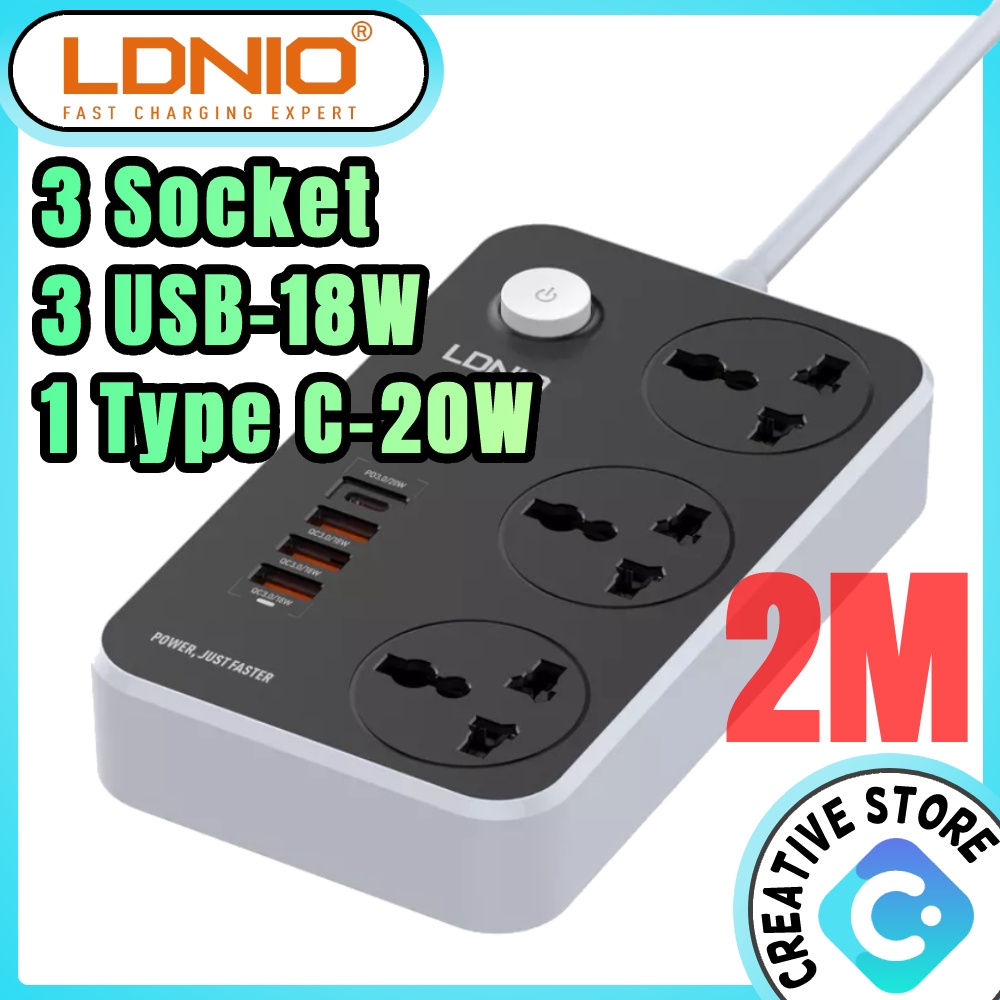 Original Ldnio Charger Extension 20W PD+18W QC3.0 Fast Charging Charger Extend UK Plug Fast Charge Charger Extension