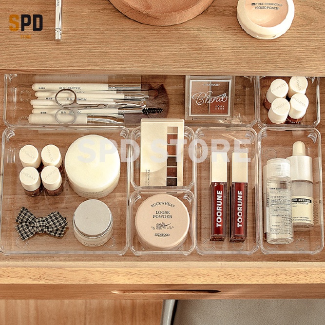 Multiuse Transparent Desk Drawer Organizer For Makeup Cutlery Cosmetic Pen Paper Storage Organiser Box