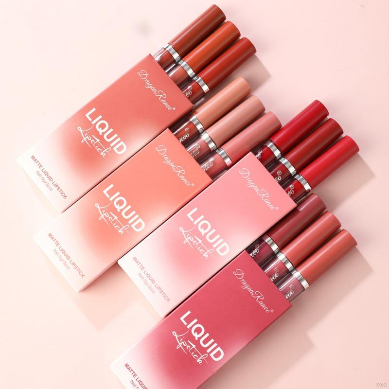 3 Pcs/Set Lip Gloss Set Velvet Matte Long Lasting Waterproof Lipstick