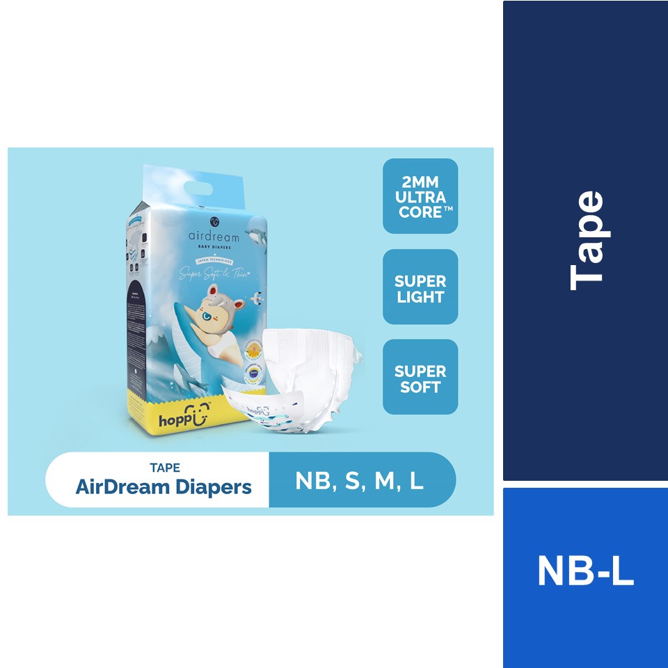 Hoppi AirDream Baby Diaper Tape NB66/S56/M48/L40 (1 Pack) 2mm Ultracore ...