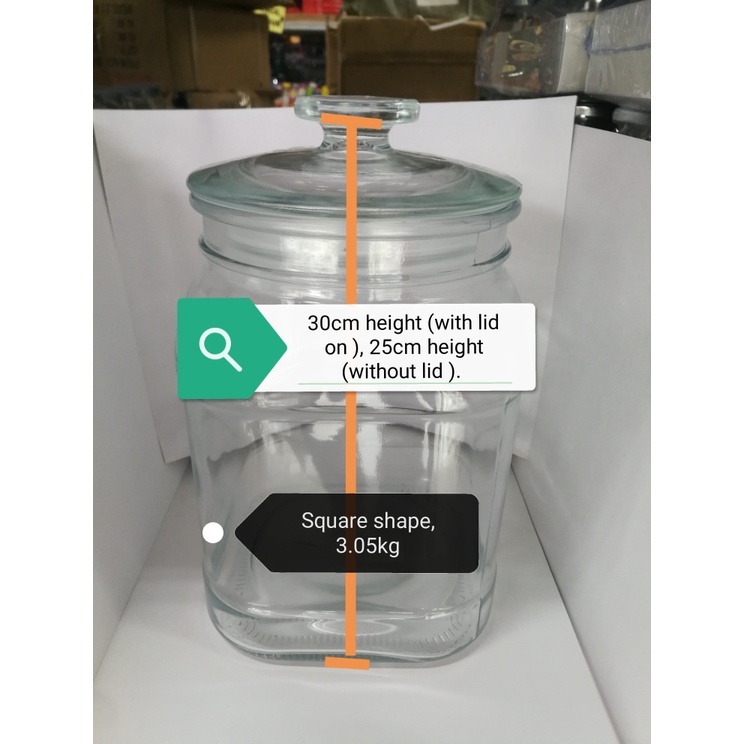 GLASS CONTAINER BIG WIDE MOUTH(5 litres,Square, small) /BALANG KACA