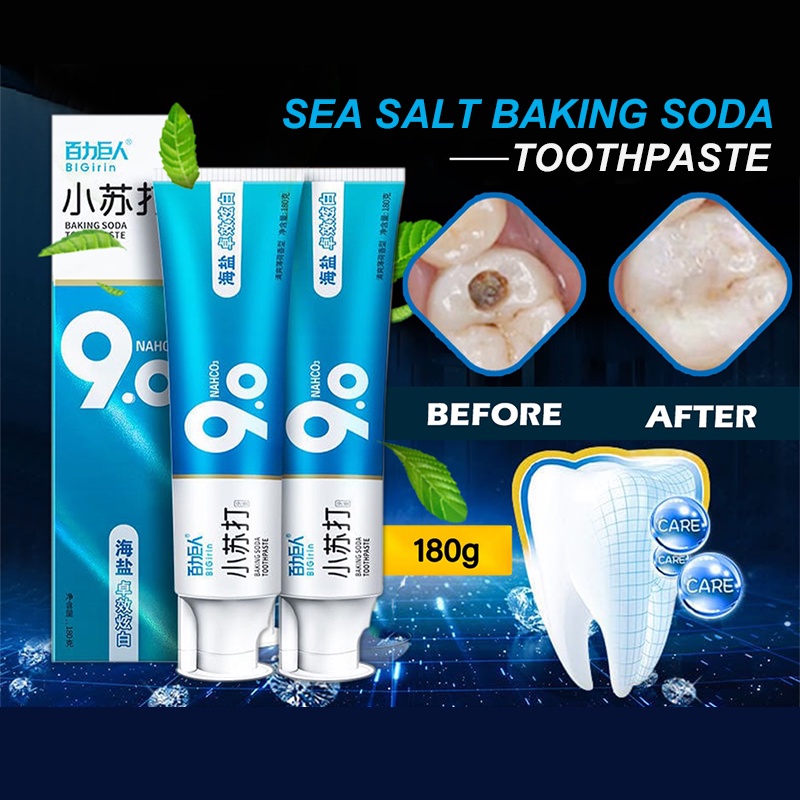 [READY STOCK] 海盐小苏打牙膏 Sea Salt Baking Soda Toothpaste Teeth Whitening 成人儿童牙齿美白去黄去口臭去除烟渍 牙膏 牙龈口腔护理 For Adults Children