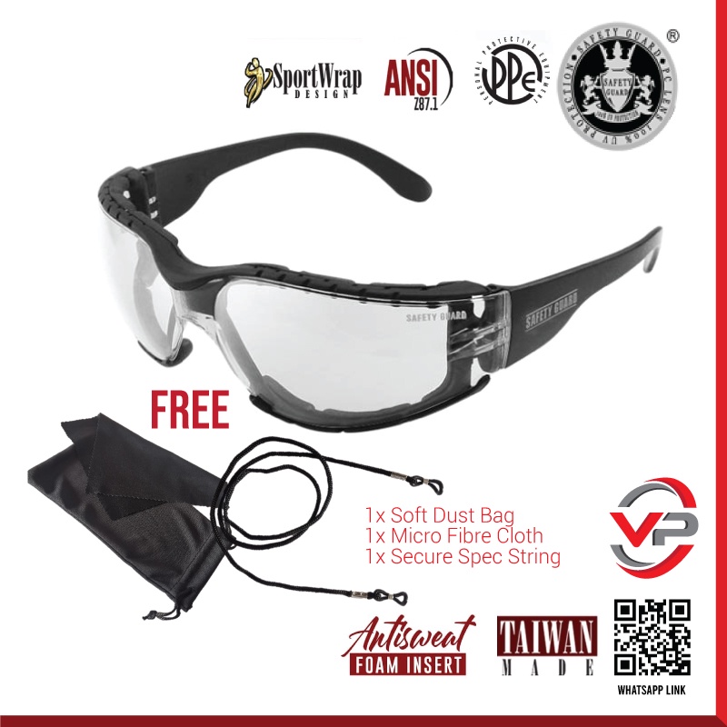 SAFETY GUARD S-130 SAFETY GLASSES S130 SPEC ANSI Z87 UV ANTI SWEAT CLEAR TINTED CYCLING CERMIN MATA KERJA WORK GOGGLE