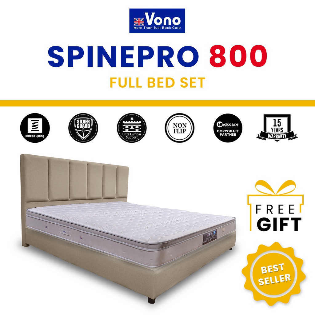 Vono SpinePro 800 Full Bed Set, 10.5in Intalok Spring Mattress + Bed