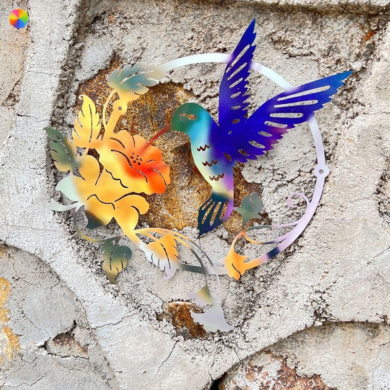 Round Metal Bird Wall Art Decor Living Room Hummingbird Flower Outdoor