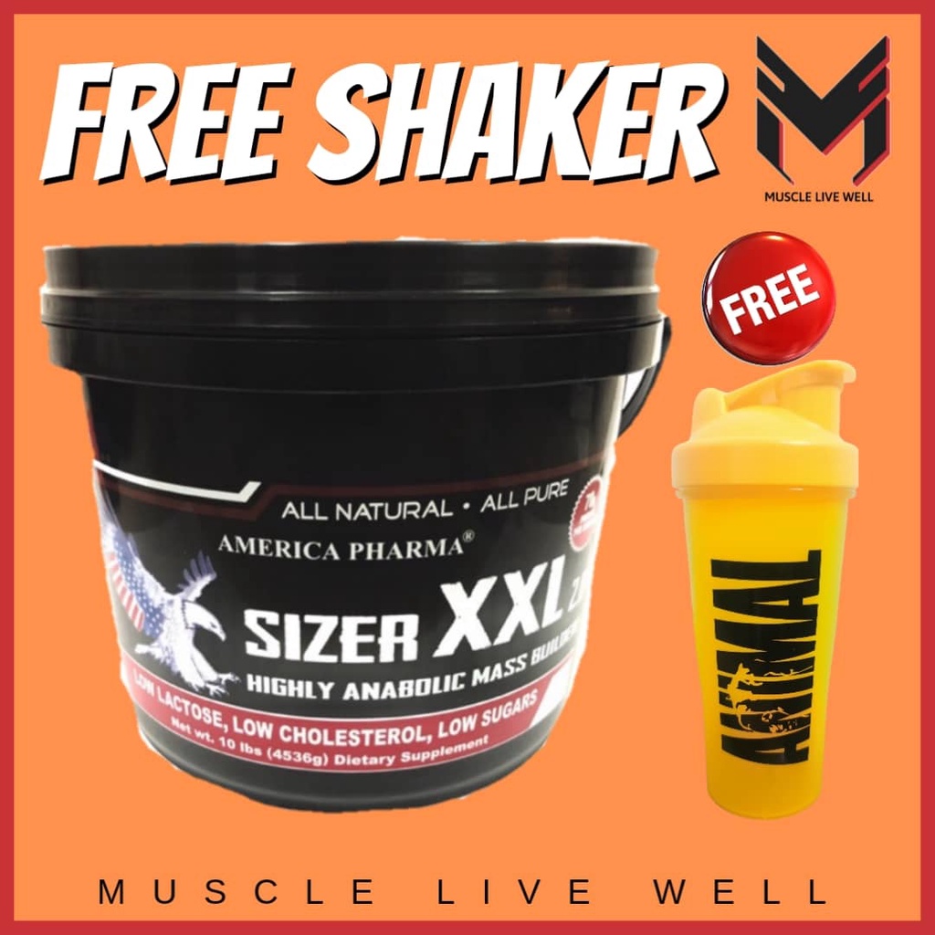America Pharma Sizer Xxl 10lbs 5.4kg (Free Shaker) - Mass protein, Susu ...