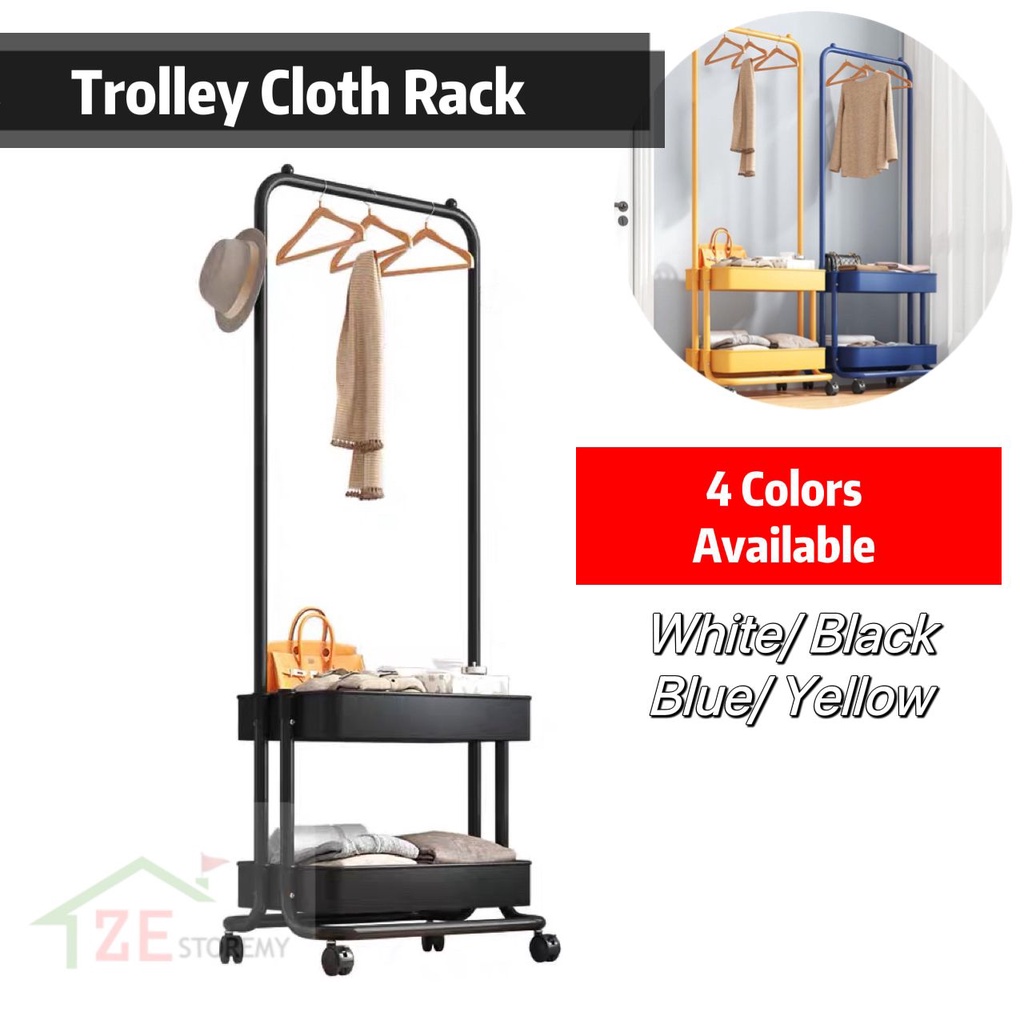 2 in 1 Single Pole Clothes Hanger Garment Rack/Trolley Clothes Rack/Rak