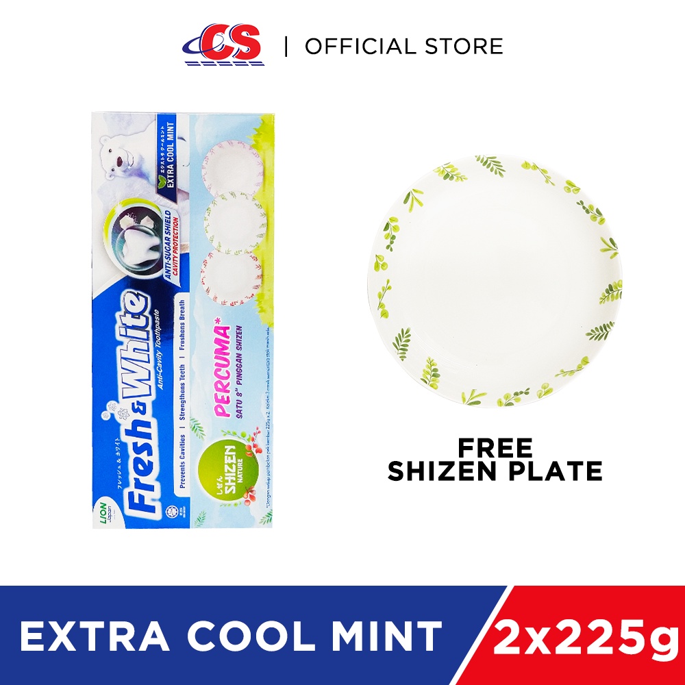 Fresh And White Toothpaste Extra Cool Mint Twin Pack Free Shizen Plate