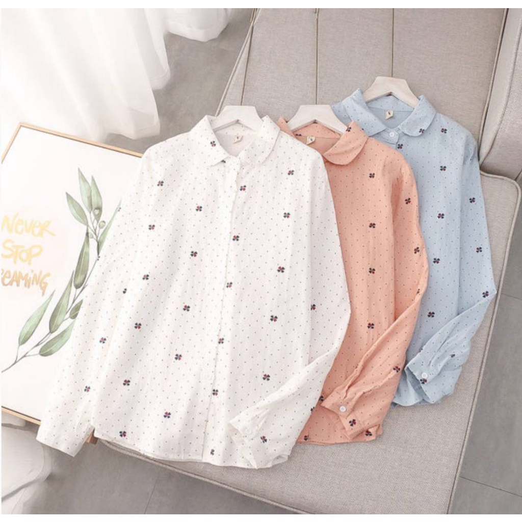 Long-Sleeved Cotton Lotus Collar Shirt