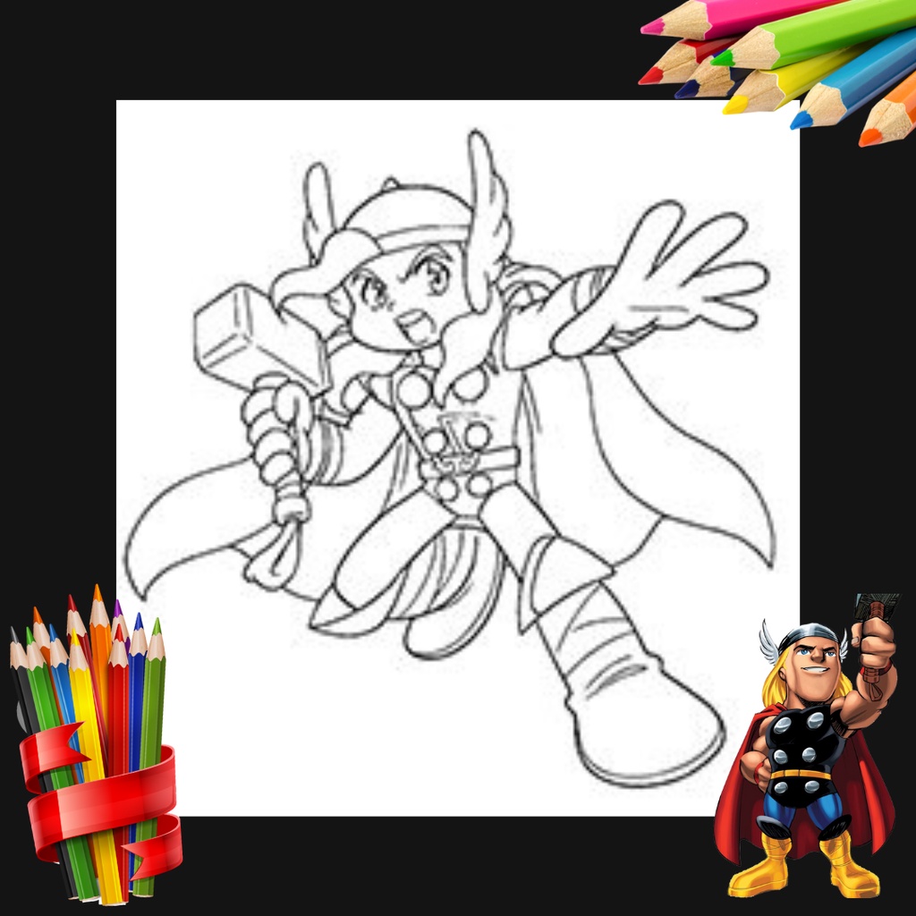 Superhero Thor Kids Activity Paper, Thor Coloring Paper, Marvel