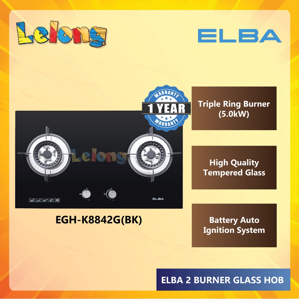 ELBA 2 BURNER BUILT IN GLASS HOB EGH K8842G BK EGHK8842G BK Shopee Malaysia