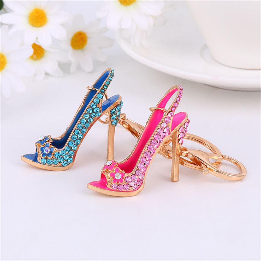 Luxury Rhinestone Heels Shape Alloy Keychain Fashion Bag Ornaments Charms Car Keyring Key Chains Accessories Souvenir Gifts