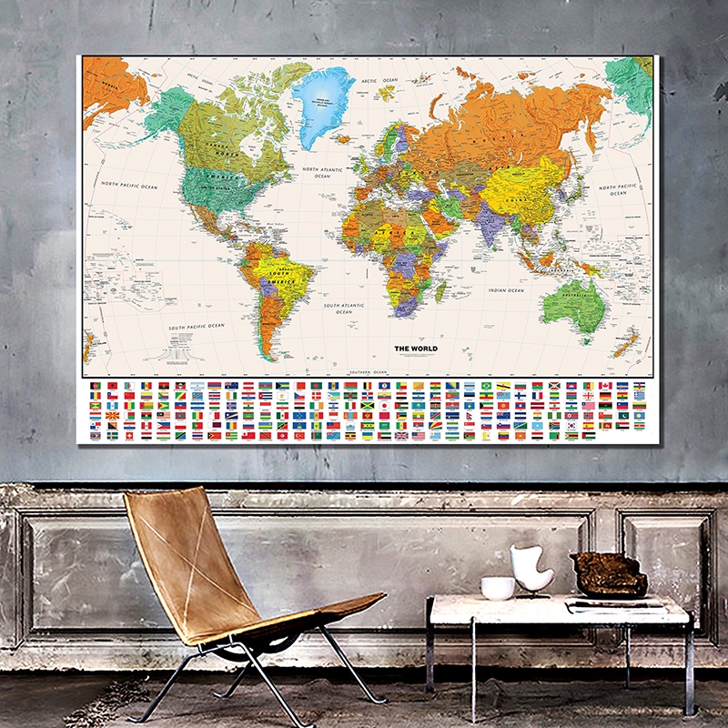 World Map - Educational Map Large Poster Prints Wall Hanging Art Background Cloth Children Bedroom Office Home EID Mubarak, Ramadan Kareem, Wall Decor Mother's Day Gift