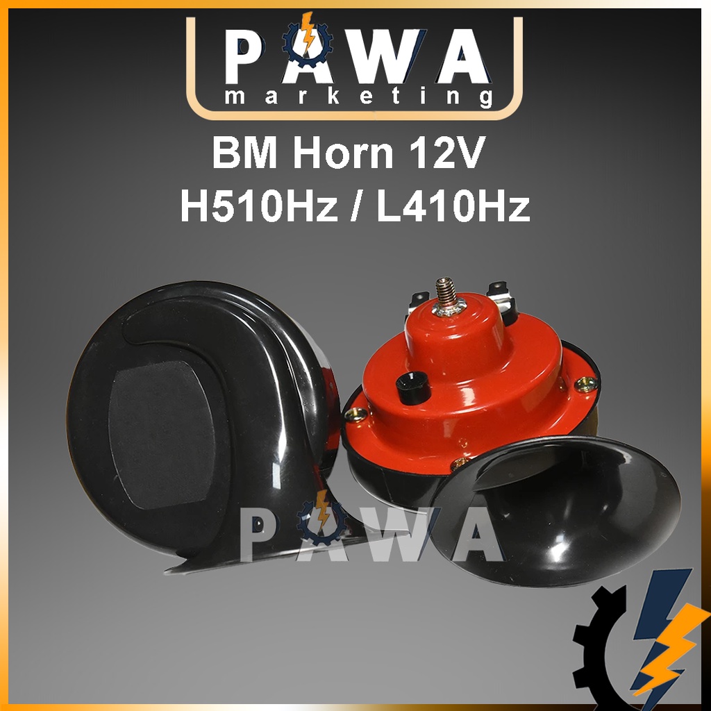 Pawa Votec 1Pair BM Horn 12V Super Loud Car Vehicle, Motorcycle Motorbike and Lorry (H510hz L410hz)Hon Kereta Lori Motor