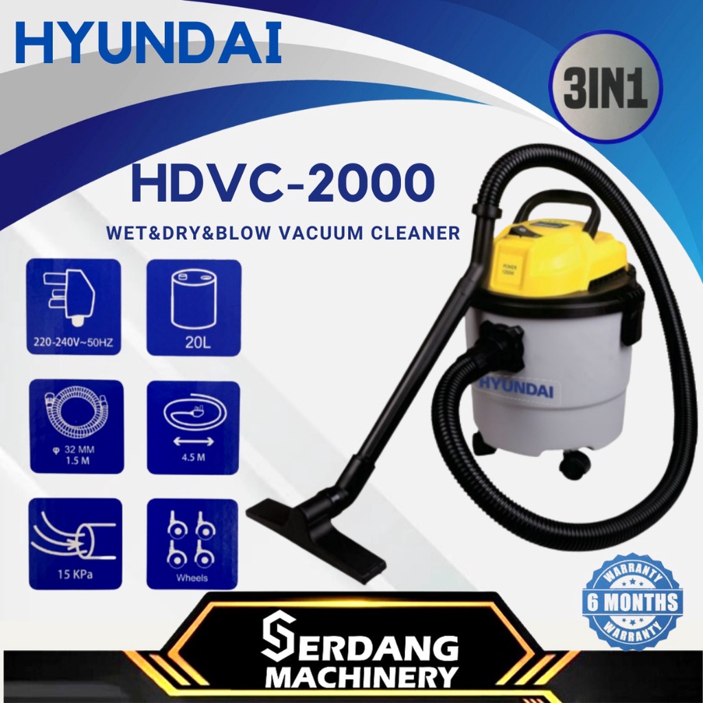 ORIGINAL HYUNDAI VACUUM 1250W 20L WET , DRY , BLOW HDVC2000 6