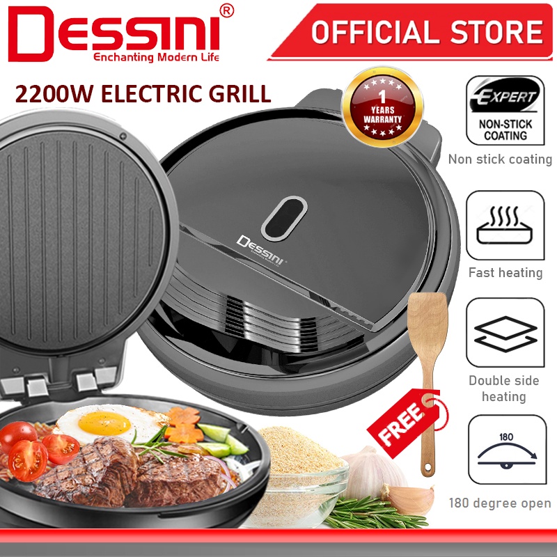 DESSINI ITALY 180° Open 40CM Double Sided Non-Stick Electric Baking Pan Pizza Crepe Pancake Maker BBQ Grill Pot Cooker
