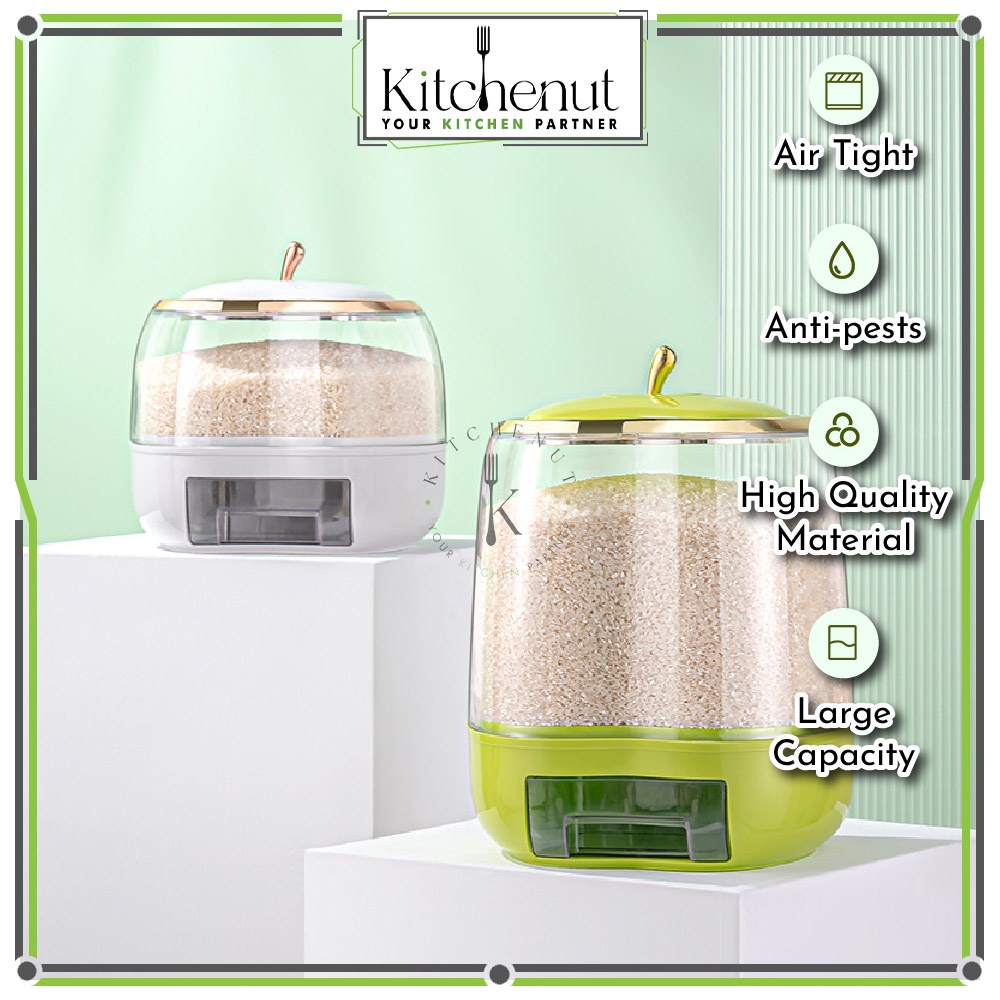 Kitchenut 5KG/10KG Rice Container Airtight Food Dispenser Transparent Rice Box Kitchen Organizer Bekas Beras 米桶