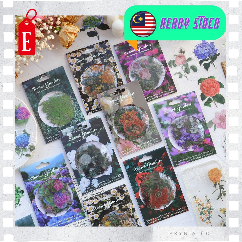 byEryn Ready Stock 40 pcs PET Sticker Secret Garden Flower DIY Decorative Material Journal Diary Scrapbook ST 37