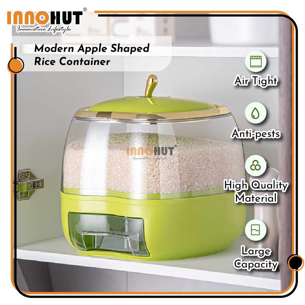 Innohut 5KG/10KG Apple Design Rice Dispenser Rice Storage Container Kitchen Organizer Food Dispenser Bekas Beras 米桶