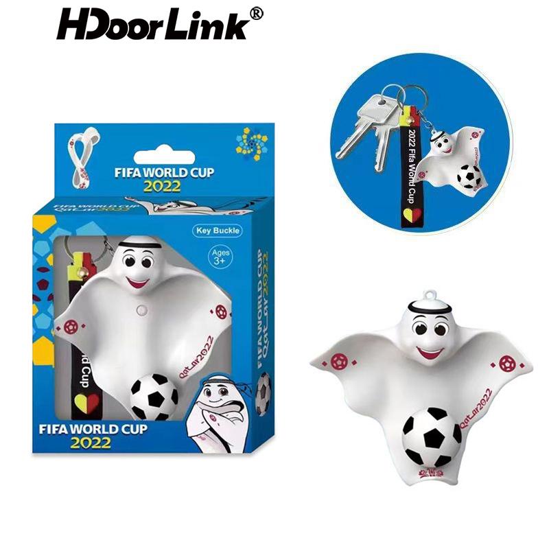 HdoorLink 2022 Qatar World Cup Mascot Keychain Backpack Pendant Luminous Keychain Flashing Light Pendant Small Gift Souvenirs Around Football