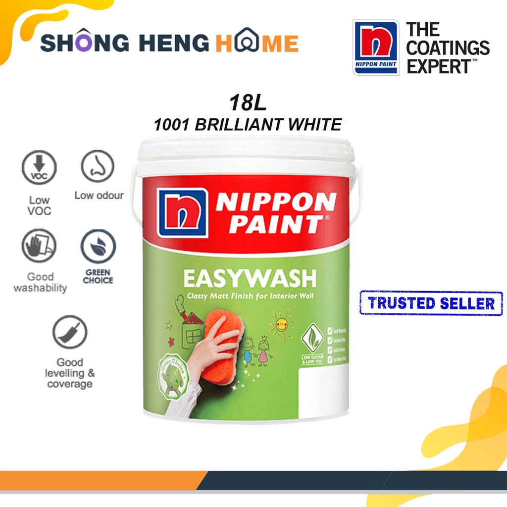 18L Nippon Paint Interior Wall Vinilex EasyWash 1001 BRILLIANT WHITE