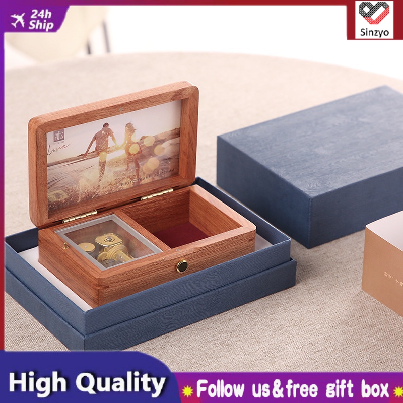 【Sinzyo Store】 Hand Cranked Wood Music Box,Jewelry Box,Photo Customize Gift,Music Box For Friends Children Girlfriends Wife Parents Christmas Valentines Birthday Gifts