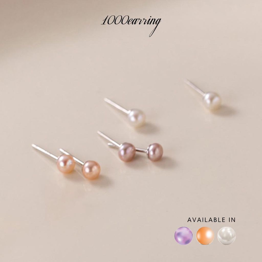 1000earring 925 Sterling Silver Tiny Freshwater Pearl Stud Earrings - White/Orange/Purple