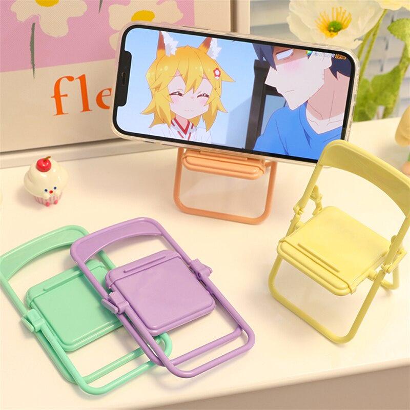 Cute Color Chair Adjustable Portable Mini Phone Holder Stand Foldable Mobile Phone Stand Desk Holder Lazy Bracket
