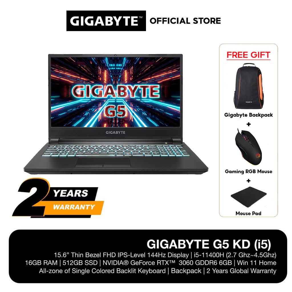 GIGABYTE G5 KD Gaming Laptop ( I511400H 16GD4 512SSD RTX3060 6GD6 15.