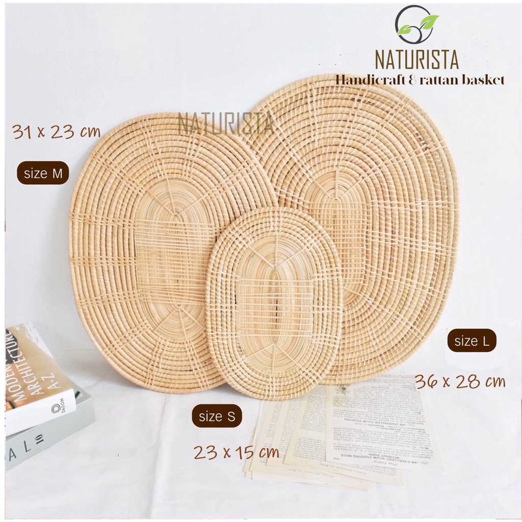 Handmade Alas Rotan Lapik Pinggan Oval Rattan Placemat Rattan Coaster ...