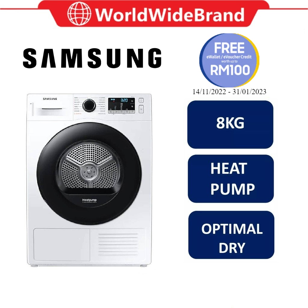 Samsung Dryer (8KG) Crystal Optimal Dry Heat Pump Dryer DV80TA220AE/FQ ...