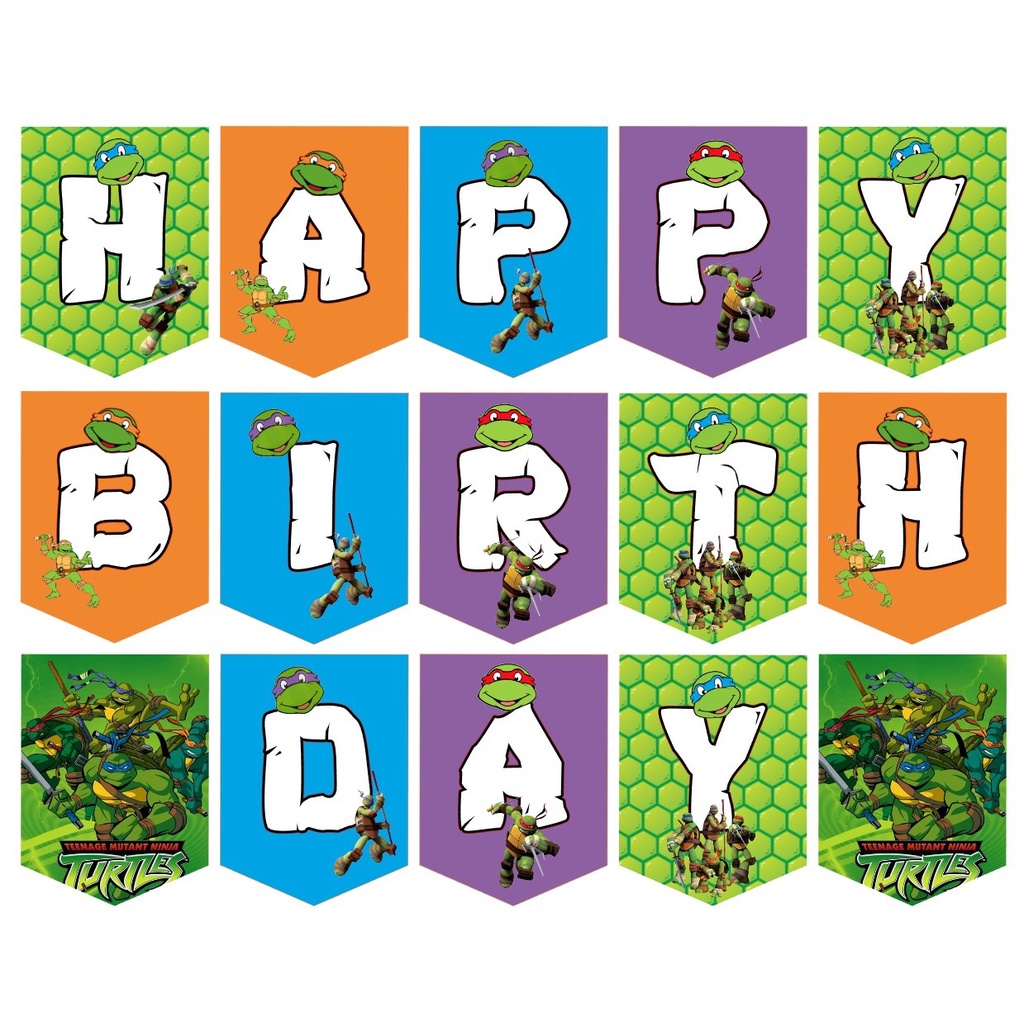 NINJA TURTLE TMNT Happy Birthday flag banner | Shopee Malaysia