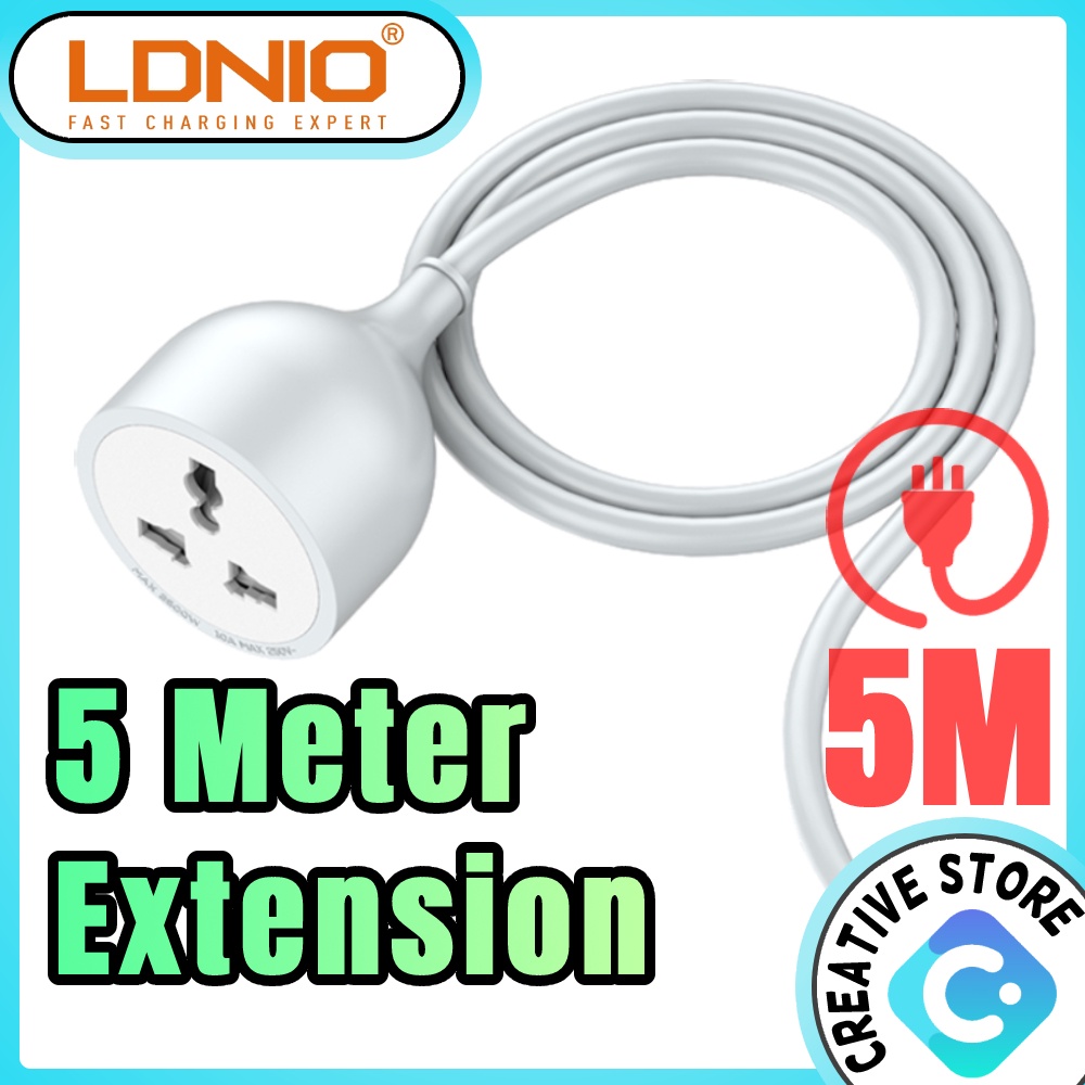 Original Ldnio Extension Charger 5 Meter Longer Extend Charger UK Plug Extension Charger Pengecas Sambungan