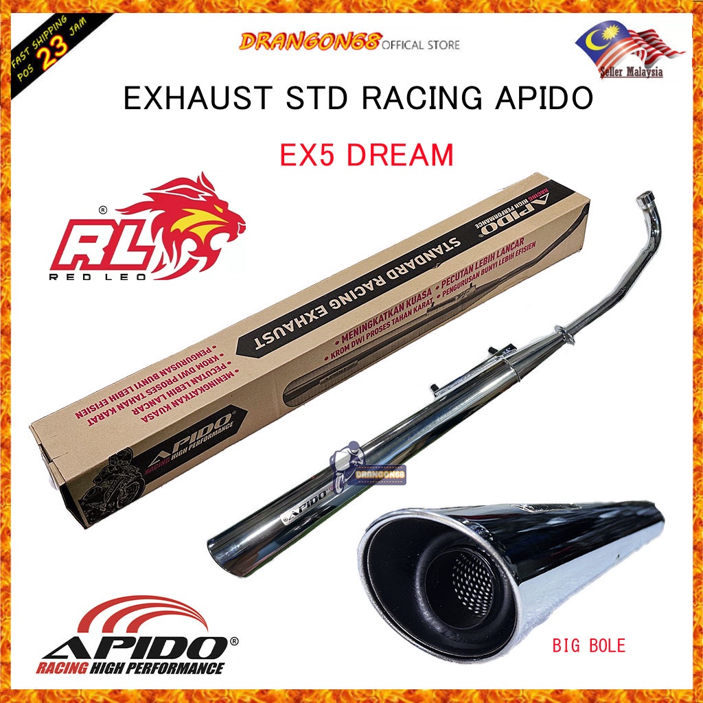 EXHAUST EX5 RED LEO/APIDO/KING DRAG ORI CUTTING STD RACING 26mm