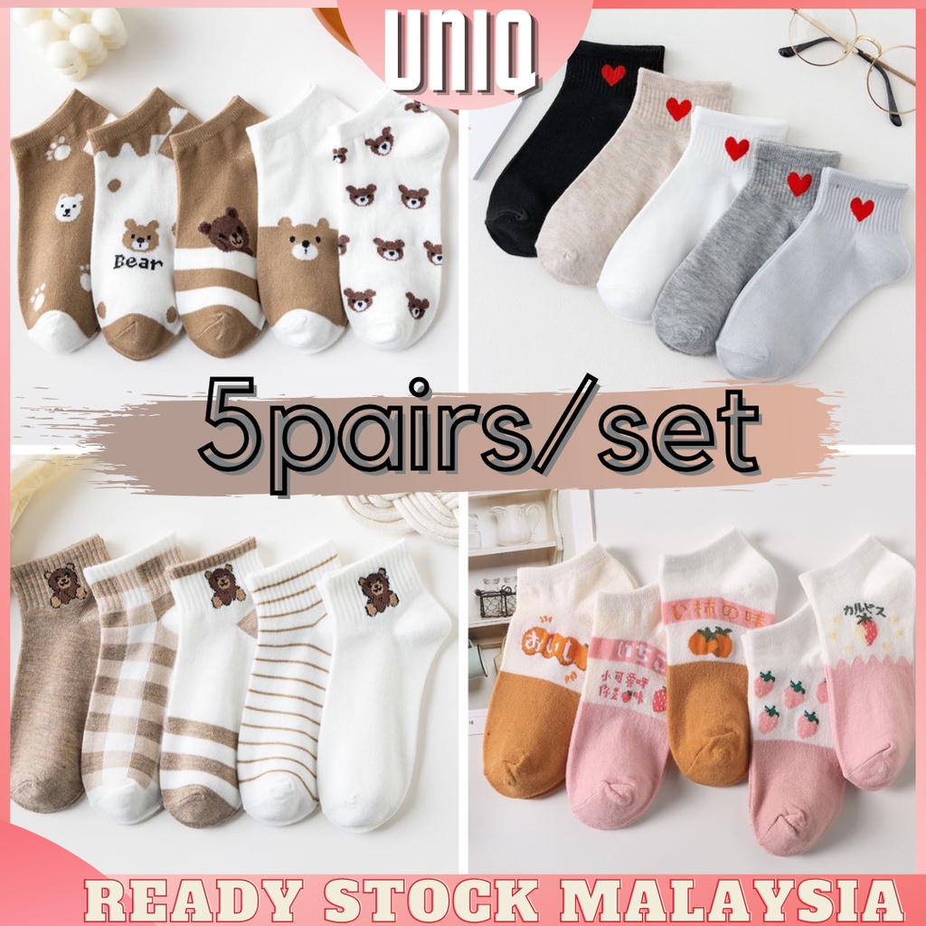 READY STOCK UNIQ 1 Set Pairs of Animal Sock Fruit Socks Women Stoking Stocking Stokin Muslimah 袜子