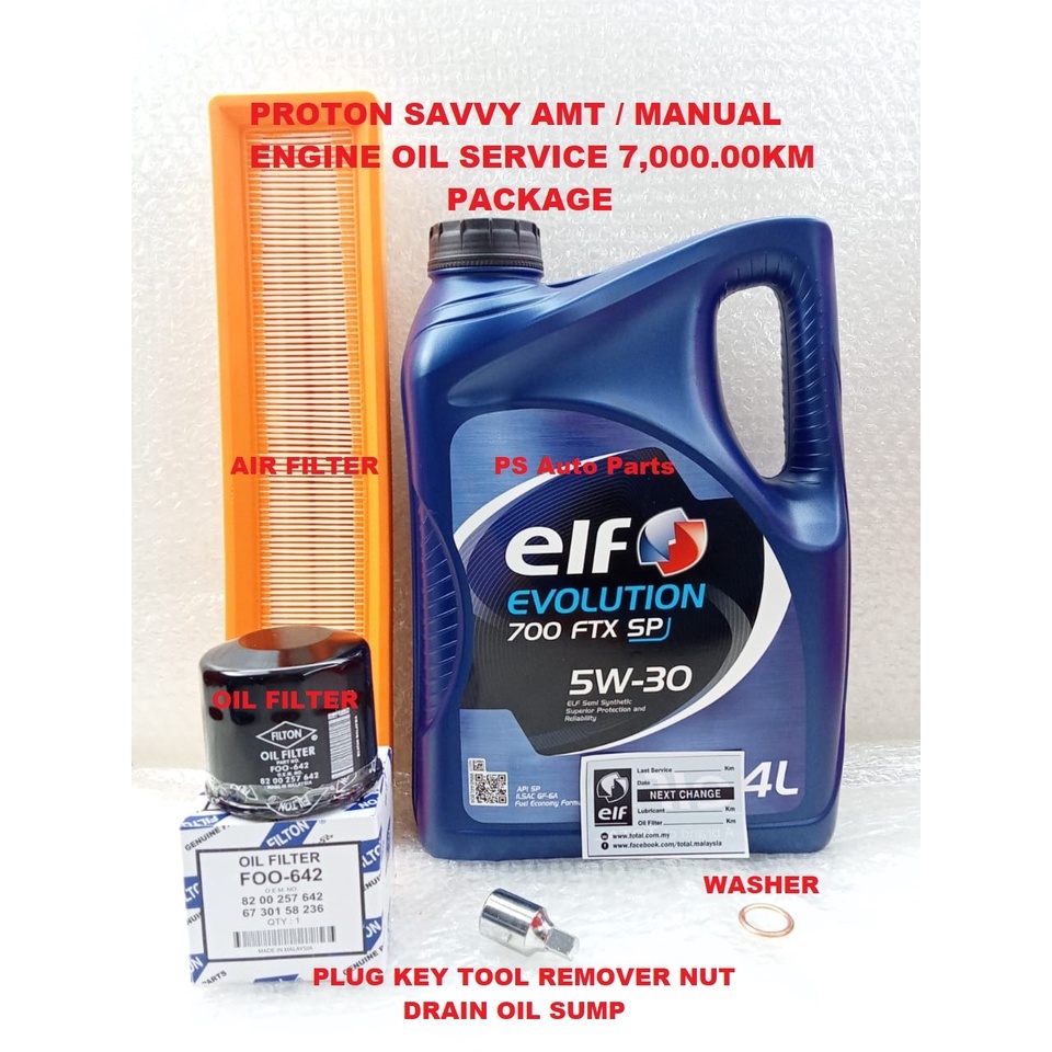 Proton Savvy Engine Oil Service ( 7,000.00 KM ) Package ELF 5W30 Semi