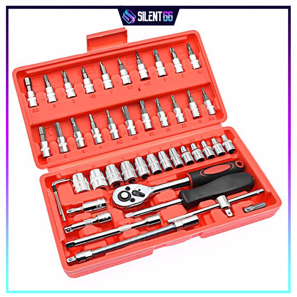 READY STOCK 46pcs Chrome Vanadium Socket Set Tool Box Set Ratchet