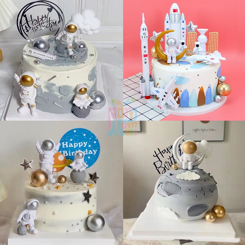 Galaxy Outer Space Astronaut Theme Boys Birthday Party Decorations Rocket Spaceship Happy Birthday Cake Topper Decoration