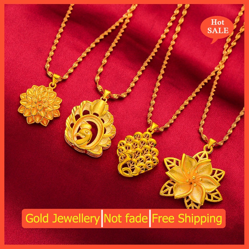Ladies Flower Pendant Necklace Girl Peacock Water Ripple Ancient Method