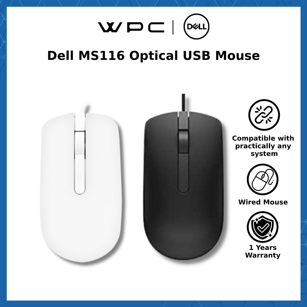 DELL MOUSE MS116 USB OPTICAL MOUSE - BLACK / WHITE COLOR | Shopee Malaysia