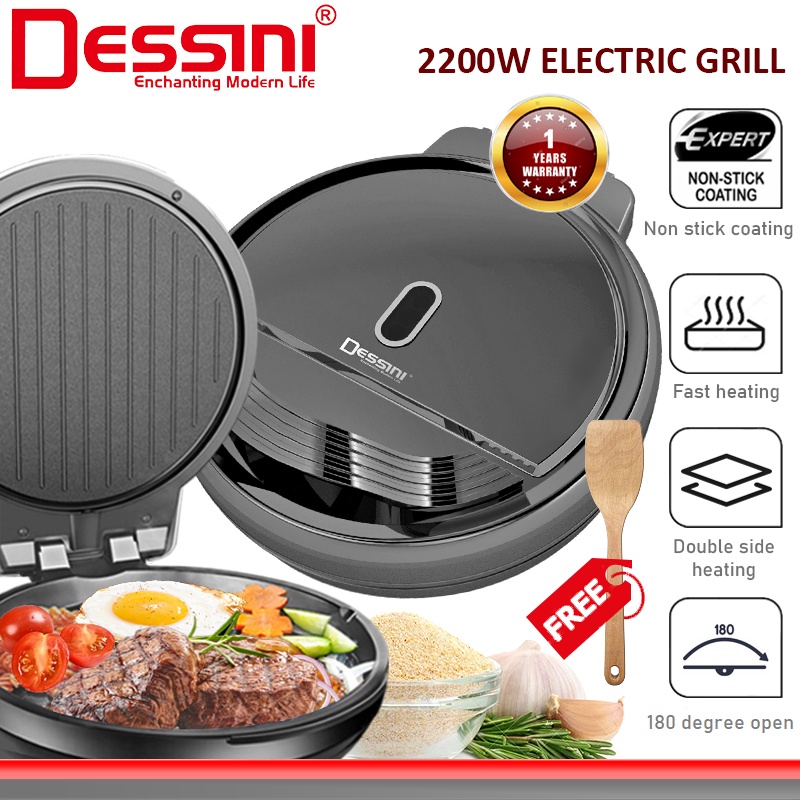 DESSINI ITALY 180° Open 40CM Double Sided Non-Stick Electric Baking Pan Pizza Crepe Pancake Maker BBQ Grill Pot Cooker