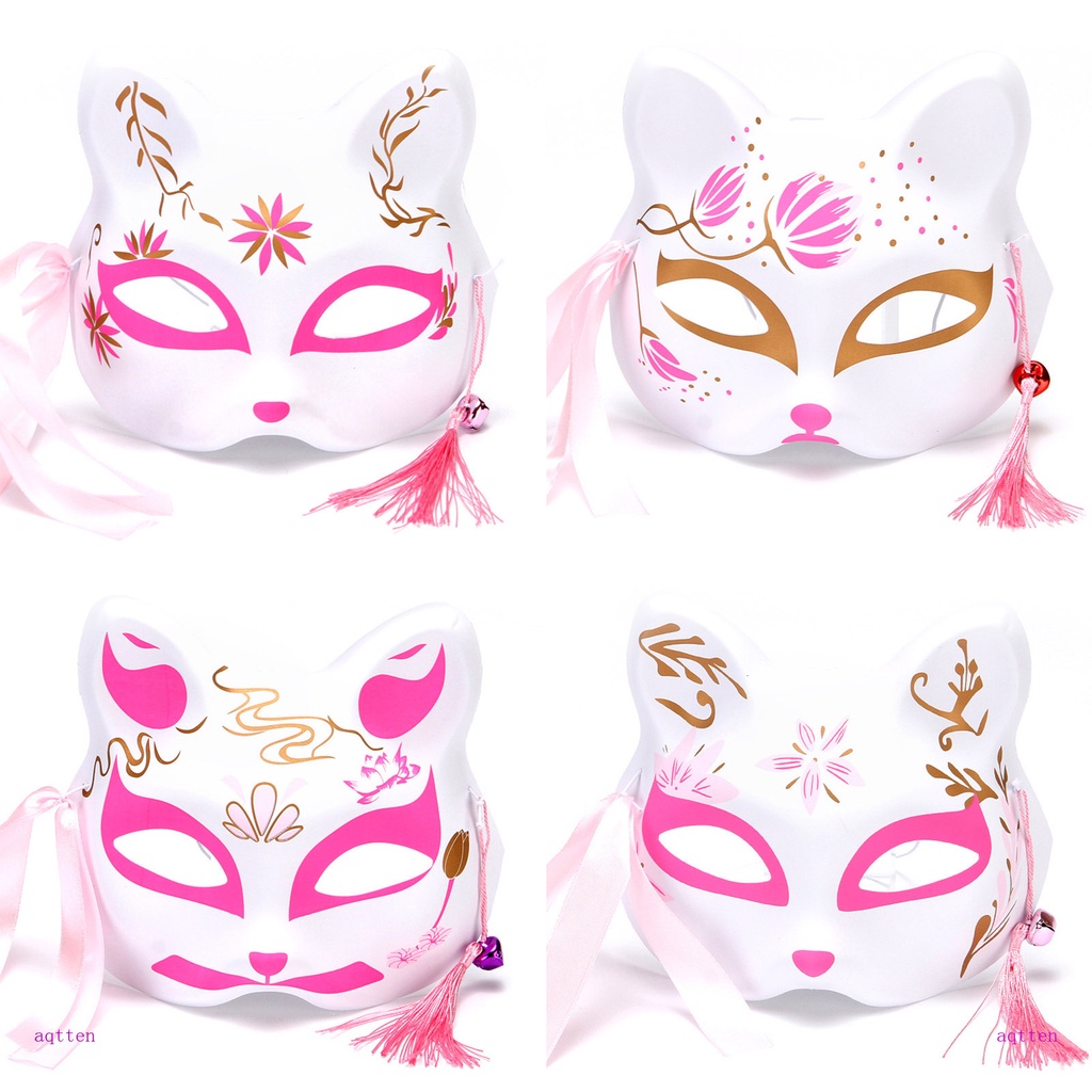 Aqtten Pink Fox Mask Japanese Cosplay Mask Anime Kabuki Kitsune Masks